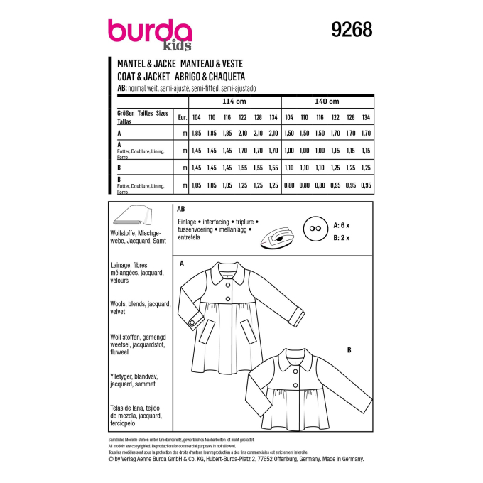 Naaipatroon jas en vacht, Burda Kids 9268