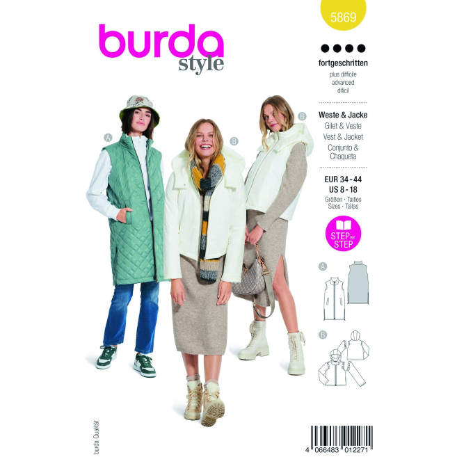 Naaipatroon jas en gilet, Burda 5869, Dui/En/Fr