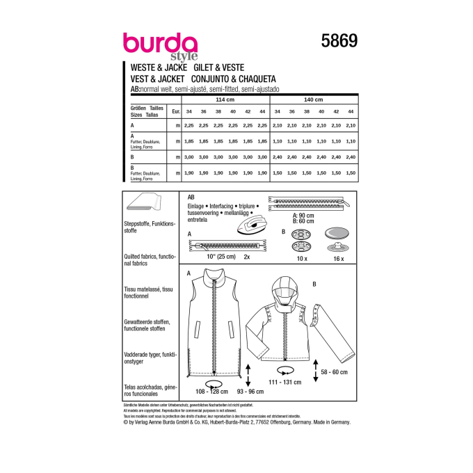 Naaipatroon jas en gilet, Burda 5869, Dui/En/Fr