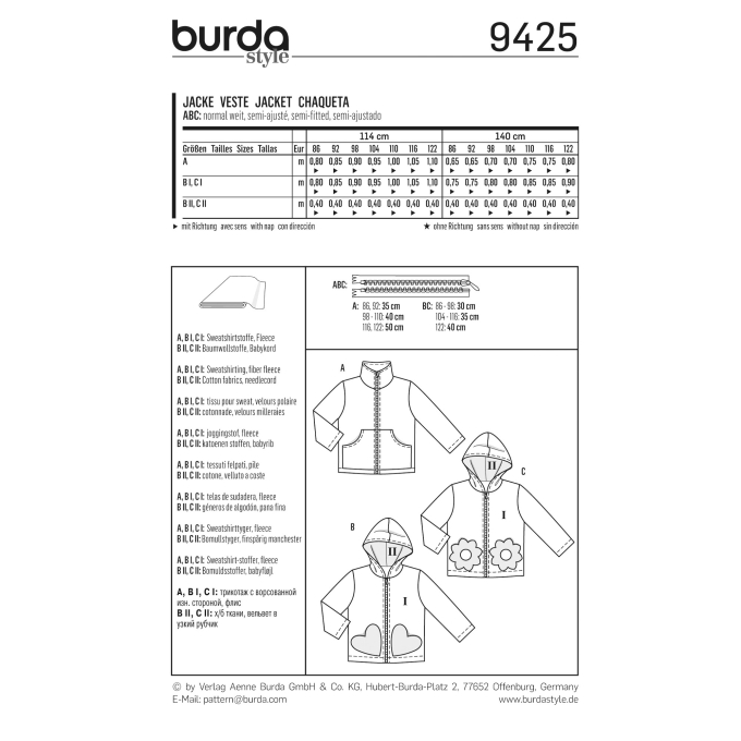 Patron Burda 9425 Veste, en français