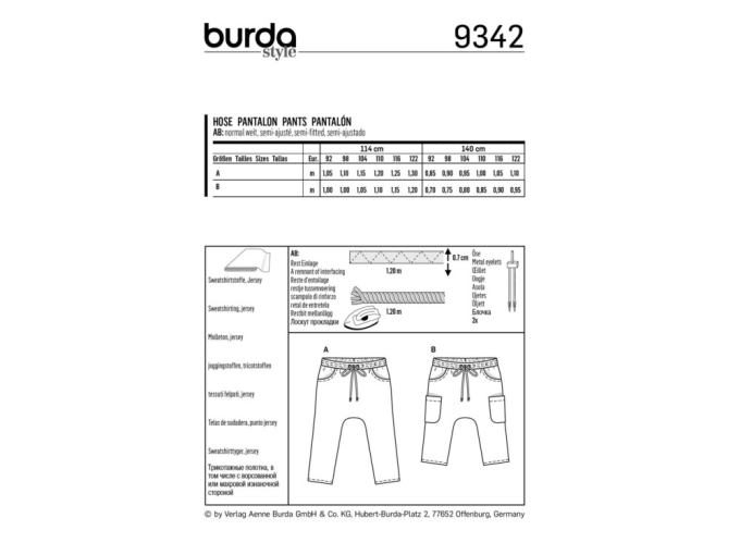 Schnittmuster Jogging-Hosen, Burda 9342