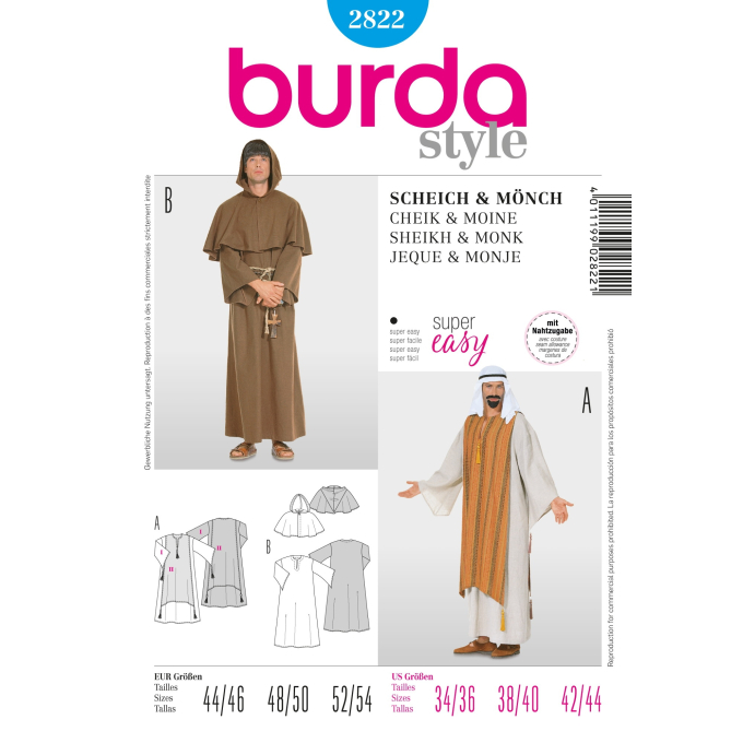 Patron Burda 2822 Cheik & Moine, en français