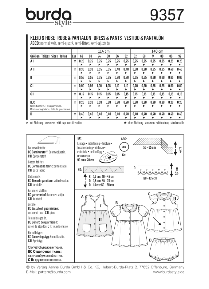 Patron Burda Kids 9357 Robe et pantalon, en français