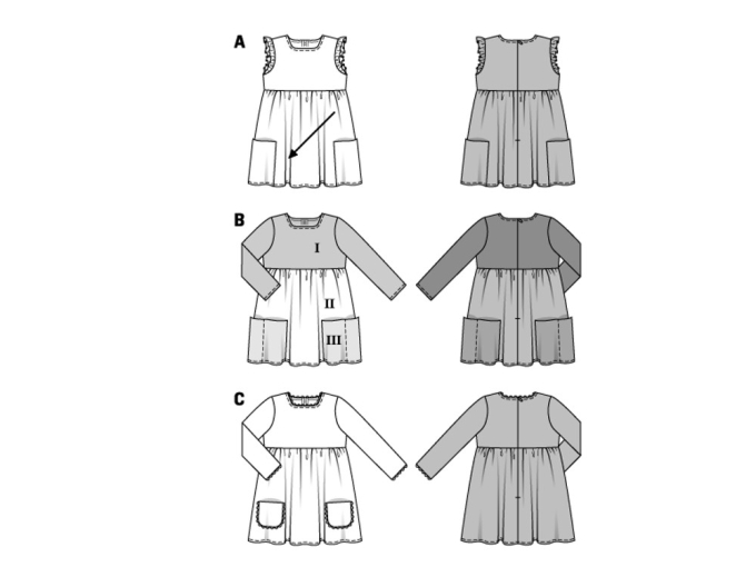 Sewing pattern children dress, Burda 9373, En/Ger/Fr
