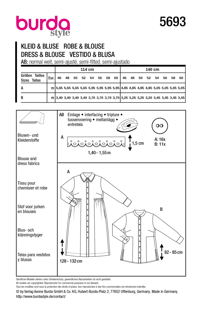 Patron Burda 5693 Robe & Blouse femme, en français