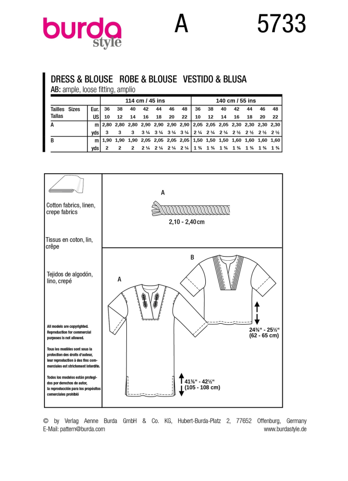 Sewing pattern Dress & Blouse Burda 5733, En/Ger/Fr
