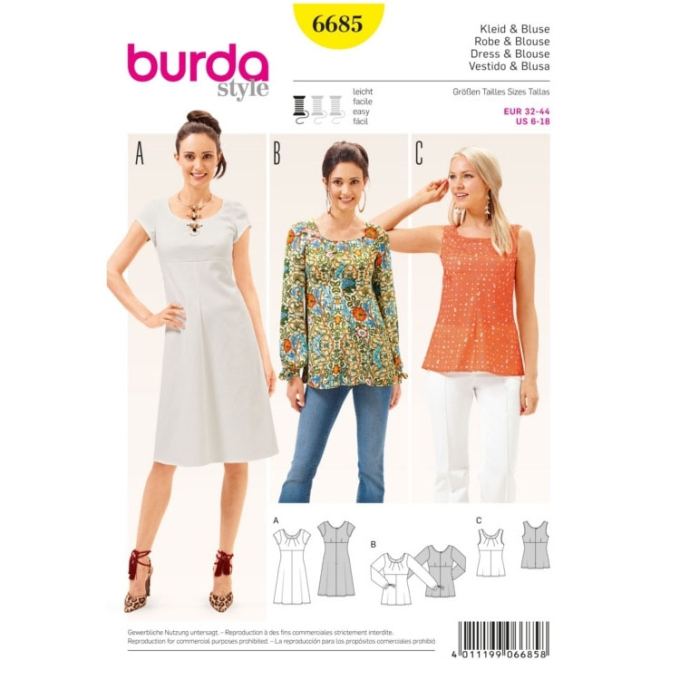 Patron Burda 6685 Robe et Blouse, en français
