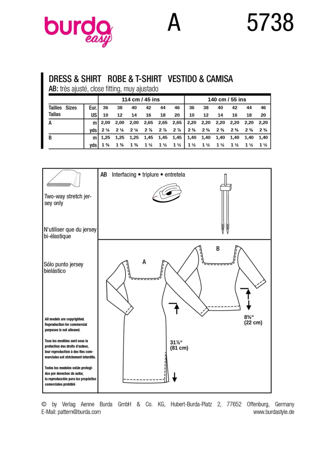 Naaipatroon Burda 5738 Jurk & Shirt, Nl/Dui/En/Fr