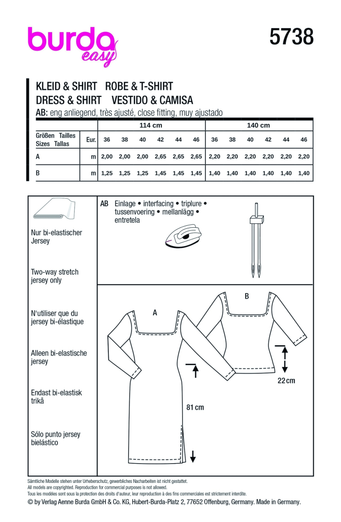 Naaipatroon Burda 5738 Jurk & Shirt, Nl/Dui/En/Fr