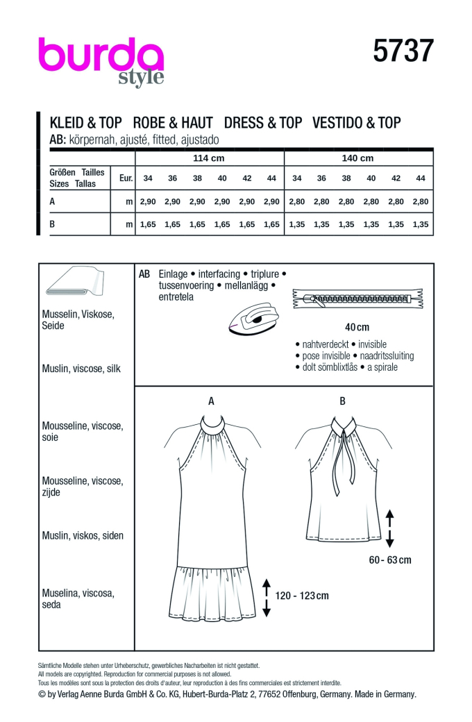 Naaipatroon Burda 5737 Jurk & Top, Nl/Dui/En/Fr