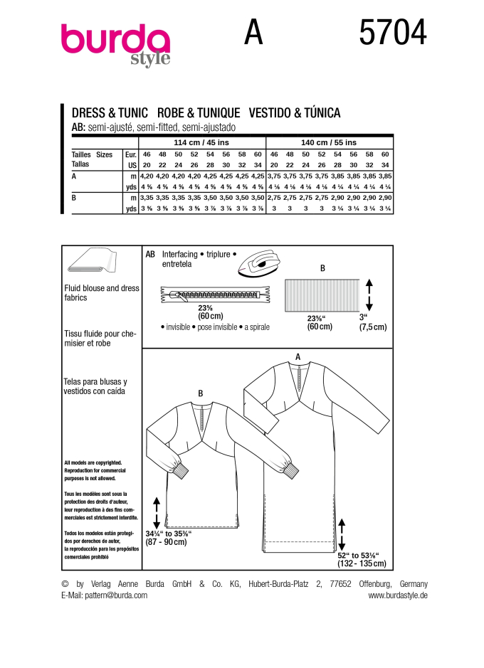 Naaipatroon Jurk/Tuniek, Burda 5704, Nl/Dui/En/Fr