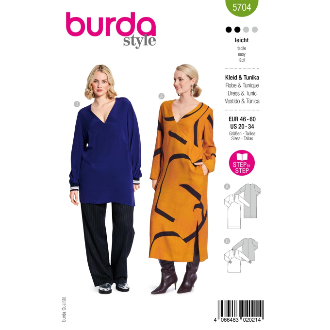 Naaipatroon Jurk/Tuniek, Burda 5704, Nl/Dui/En/Fr