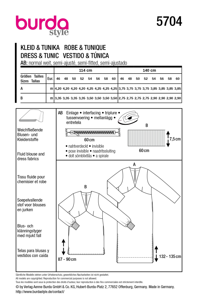 Naaipatroon Jurk/Tuniek, Burda 5704, Nl/Dui/En/Fr