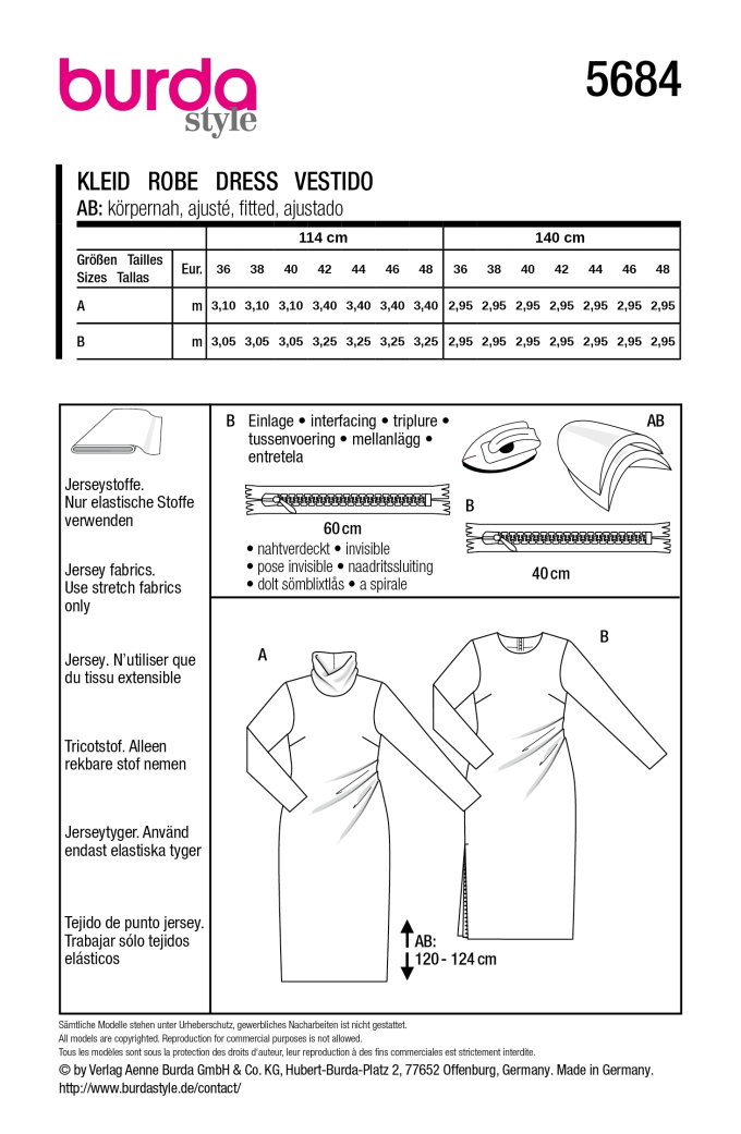 Naaipatroon Burda 5684 Jurk, Nl/Dui/En/Fr