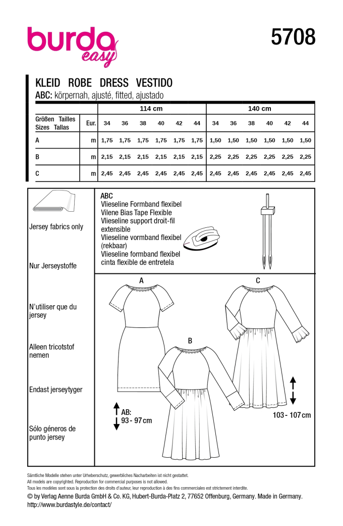 Schnittmuster Kleid, Burda 5708