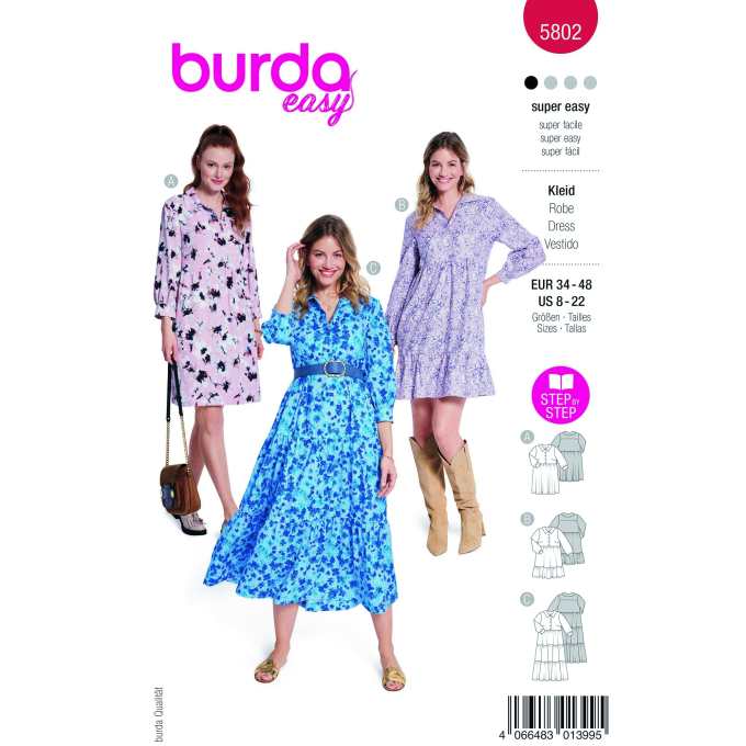 Patron Burda 5802 robe femme, version papier, en français