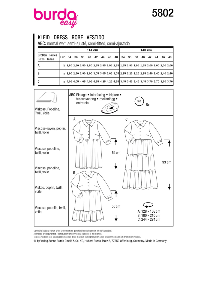 Patron Burda 5802 robe femme, version papier, en français