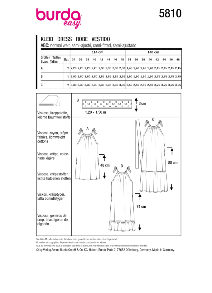 Patron Burda 5810 robe femme, version papier, en français