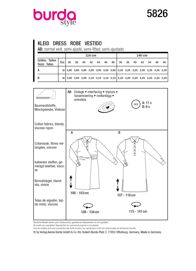 Naaipatroon jurk, Burda 5826, Nl/Dui/En/Fr