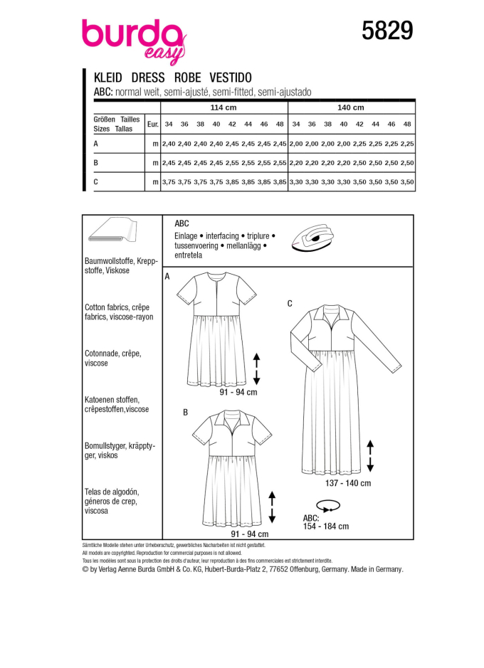 Naaipatroon jurk, Burda 5829, Nl/Dui/En/Fr