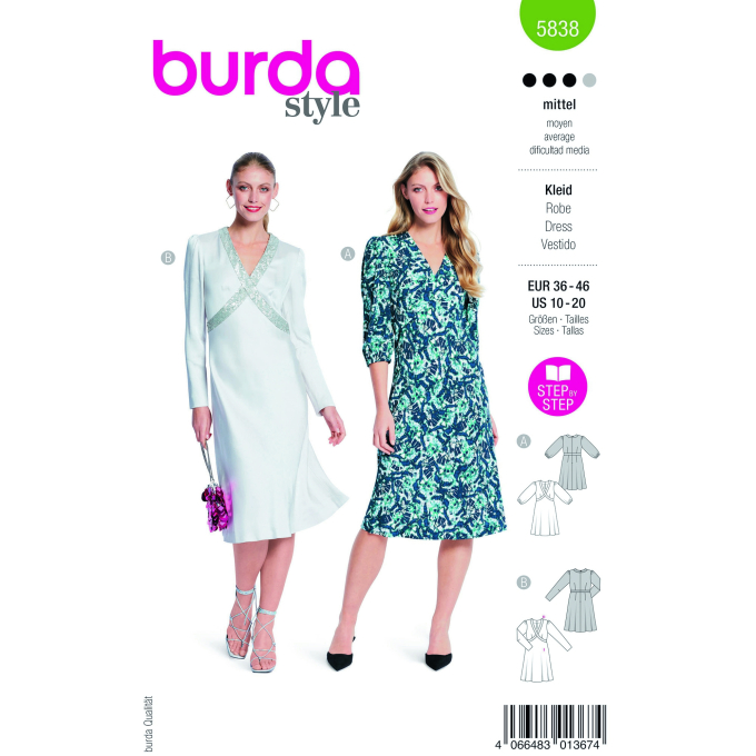 Naaipatroon jurk, Burda 5838, Nl/Dui/En/Fr