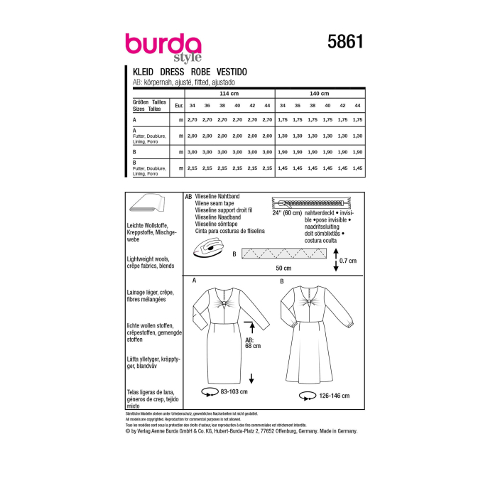 Naaipatroon jurk, Burda 5861, Dui/En/Fr