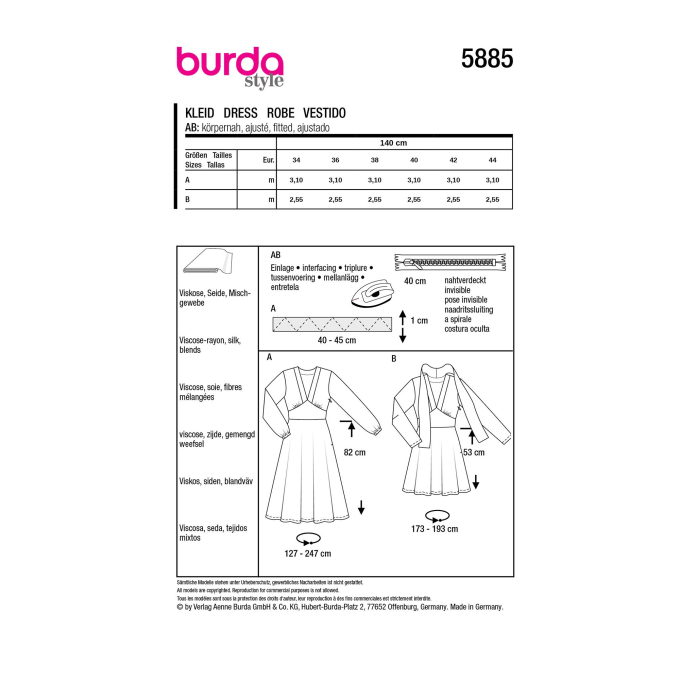 Naaipatroon jurk, Burda 5885, NL/Dui/En/Fr