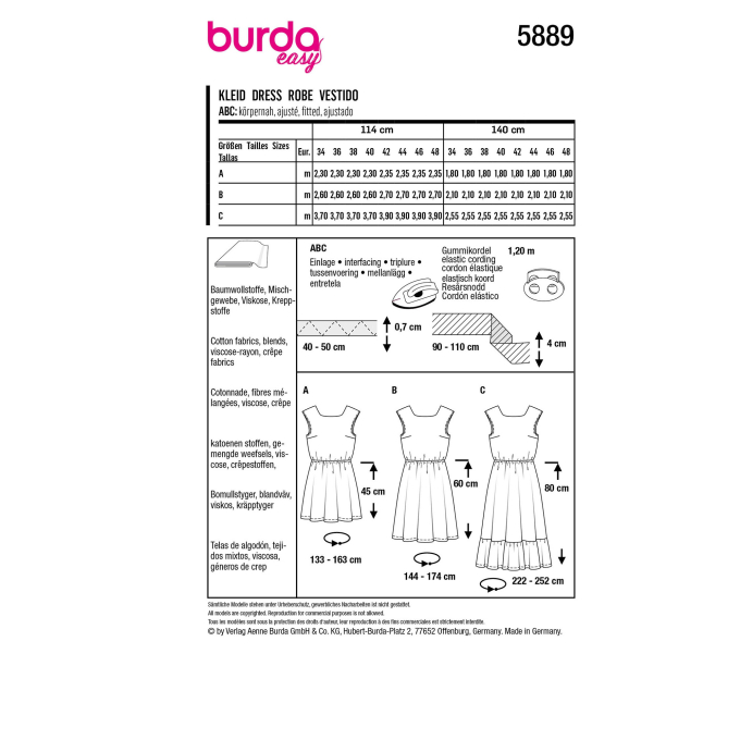 Patron Burda 5889 robe femme, en français