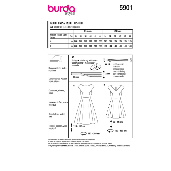 Patron Burda 5901 robe femme, en français