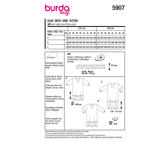 Patron Burda 5907 robe femme, en français