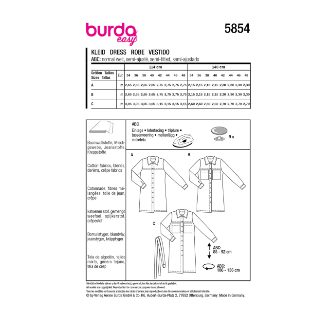 Naaipatroon jurk, Burda 5925, Nl/Dui/En/Fr