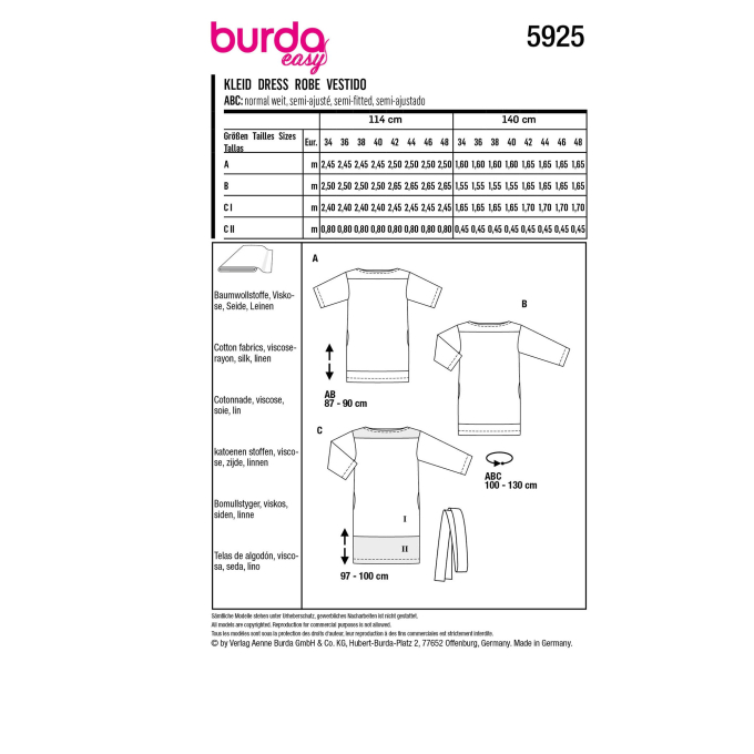 Patron Burda 5925 robe femme, en français