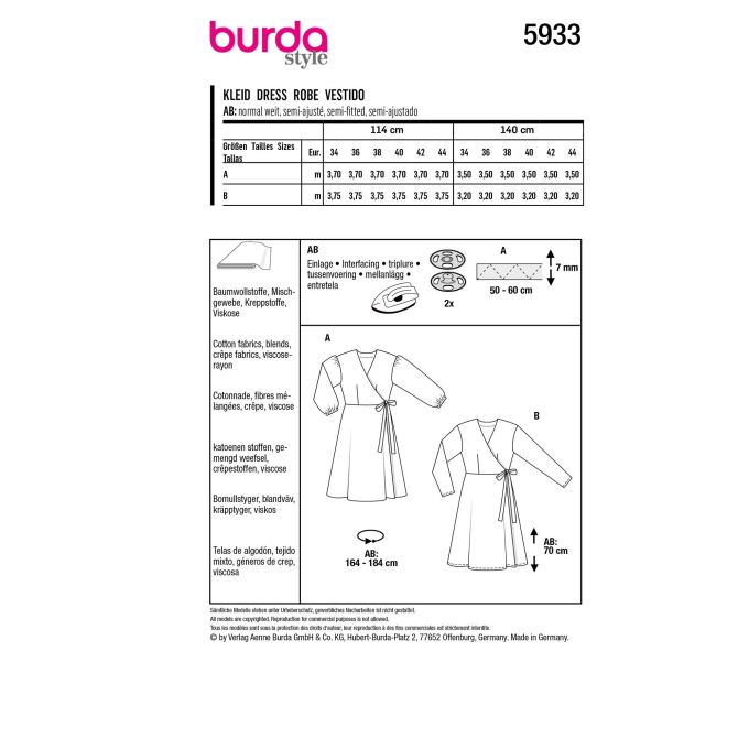 Patron Burda 5933 robe femme, en français