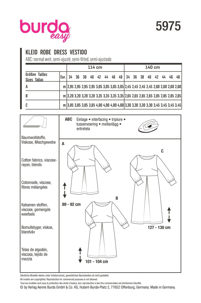 Patron Burda 5996 robe femme, taille 34-48, en français