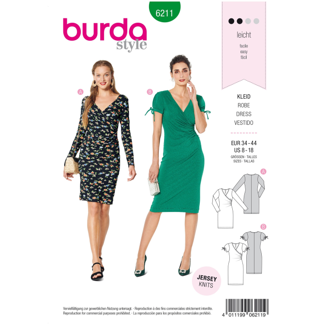 Fictitious genetically Persistent Sewing pattern dress, Burda 6211, En/Ger/Fr | Fabrics Hemmers
