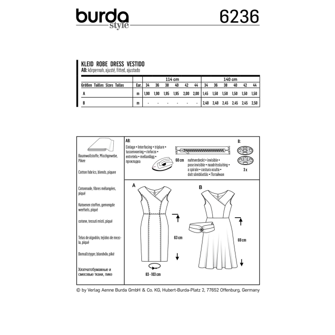Sewing pattern dress, Burda 6236, En/Ger/Fr