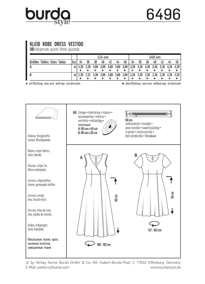 Patron Burda 6496 Robe, en français