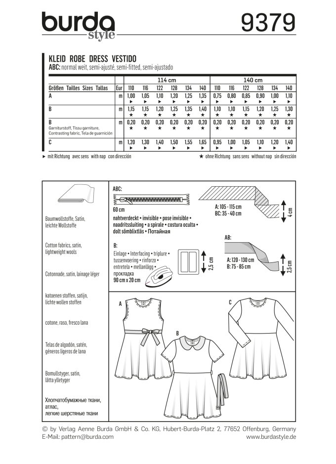 Schnittmuster Kleid, Burda 9379