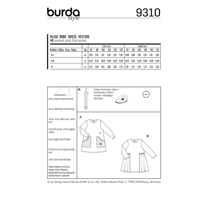 Patron Burda Kids 9310 Robe, en français