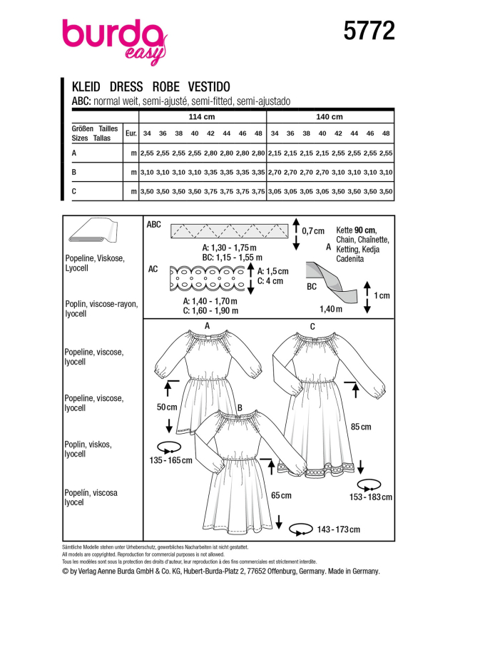 Patron Burda 5772 robe femme, version papier, en français