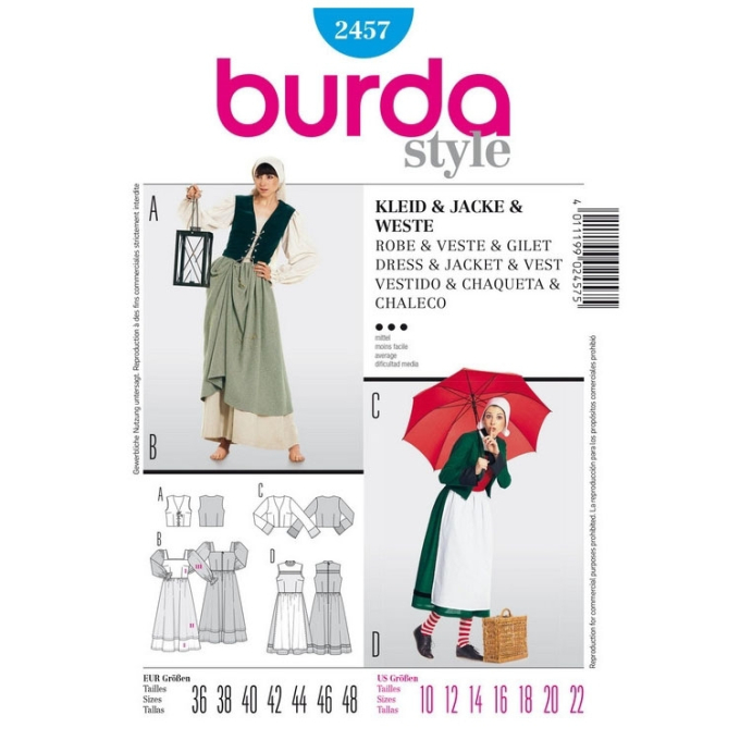 Patron Burda 2457 Robe, veste et gilet en français