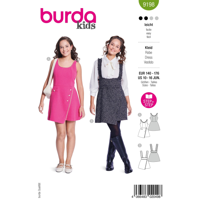 Naaipatroon Jurk Kids, Burda 9198, Nl/Dui/En/Fr