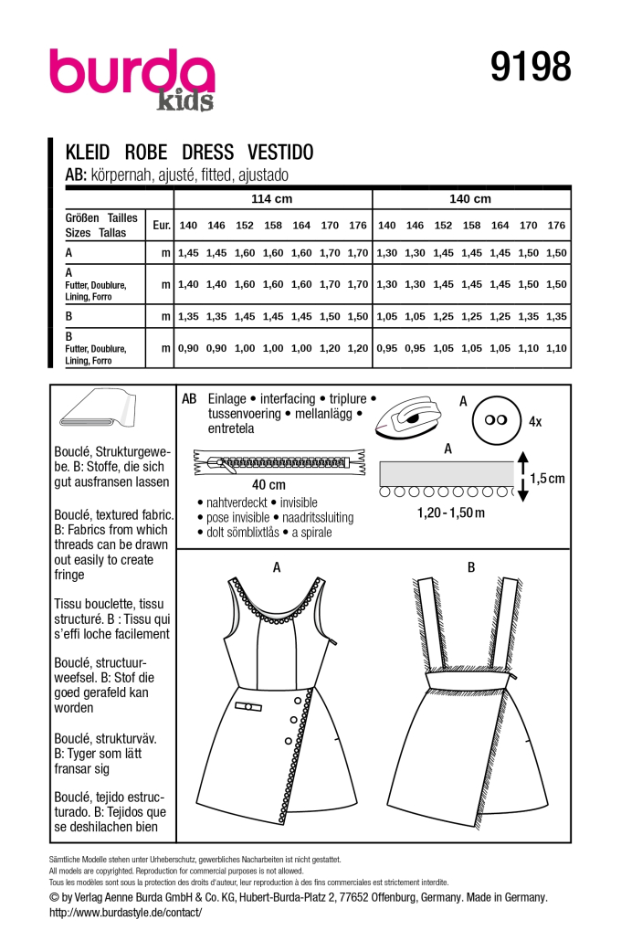 Naaipatroon Jurk Kids, Burda 9198, Nl/Dui/En/Fr
