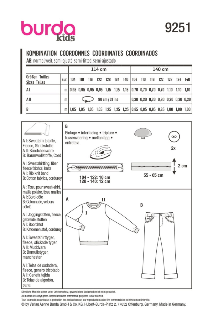 Naaipatroon combinatie, Burda Kids 9251, Dui/En/Fr
