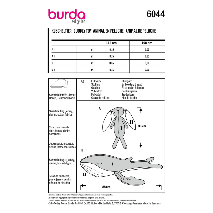 Patron Burda 6044 Peluches, en français