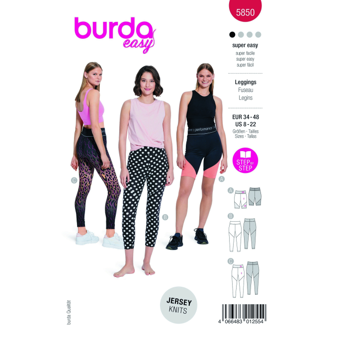 Patron Burda 5850 leggings femme, taille 34-48, en français