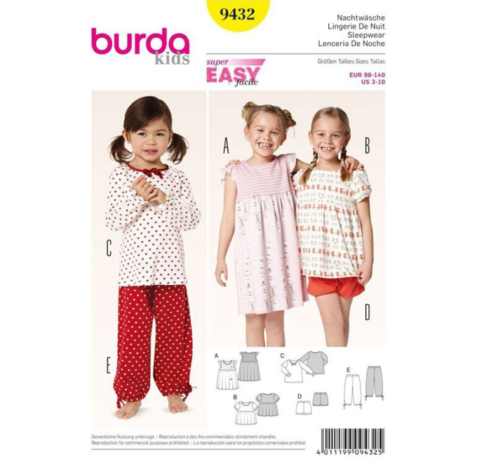 Naaipatron Nachtkleding, Burda 9432, Dui/En/Fr