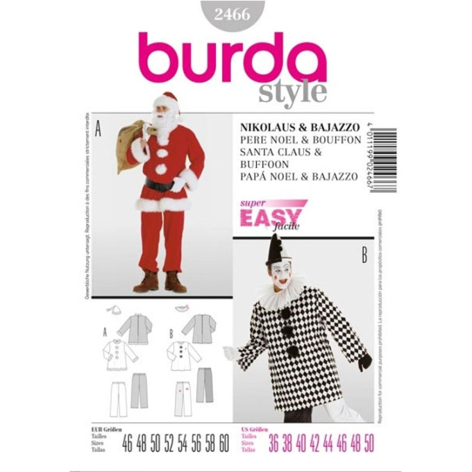 Patron Burda 2466 Déguisement Père Noël & Bouffon, en français