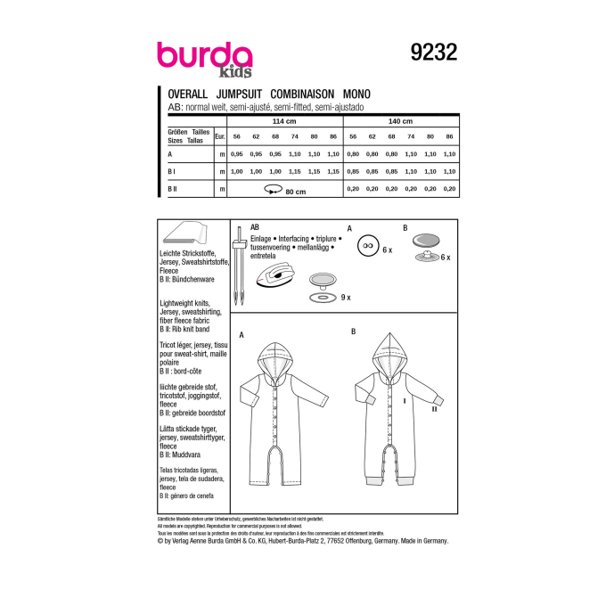 Naaipatroon Burda 9232, jumpsuit, Nl/Dui/En/Fr