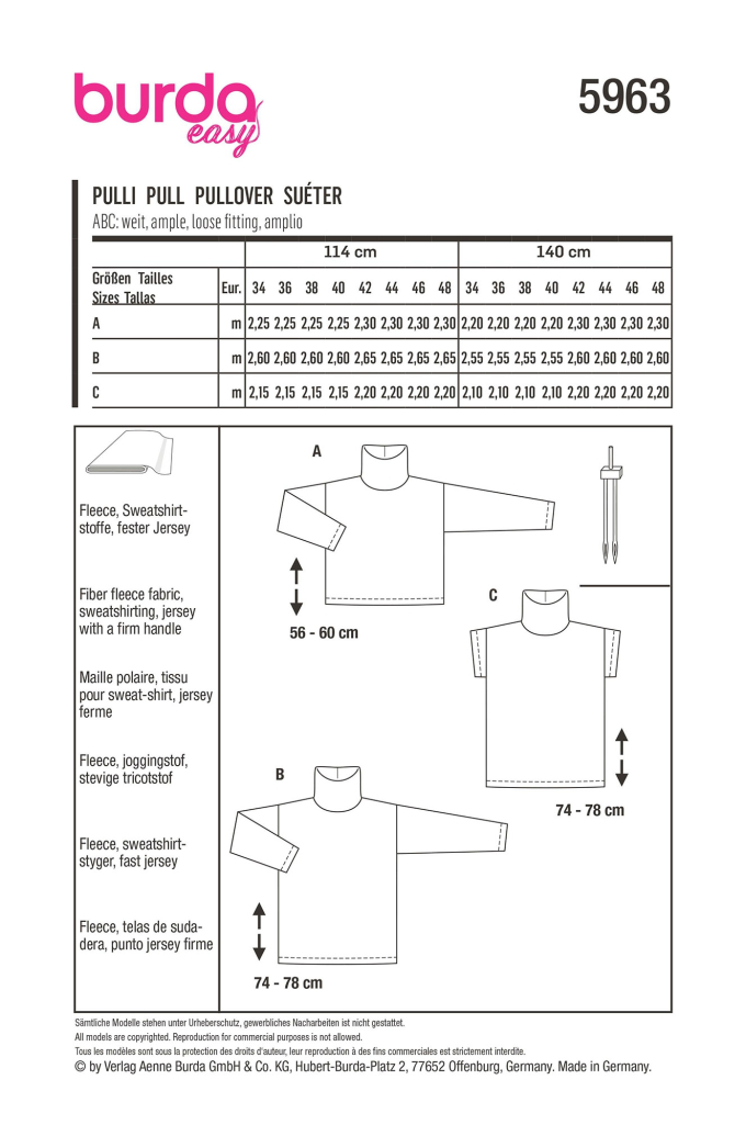 Naaipatroon pullover, Burda 5963, Dui/En/Fr